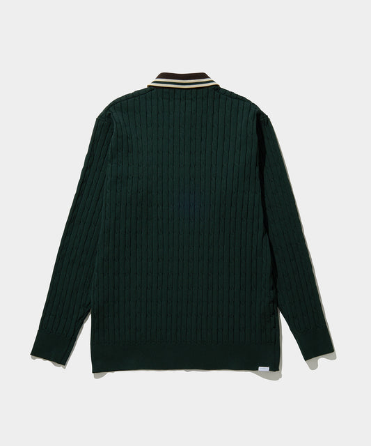 CABLE KNIT HALF ZIP SHIRTS GREEN