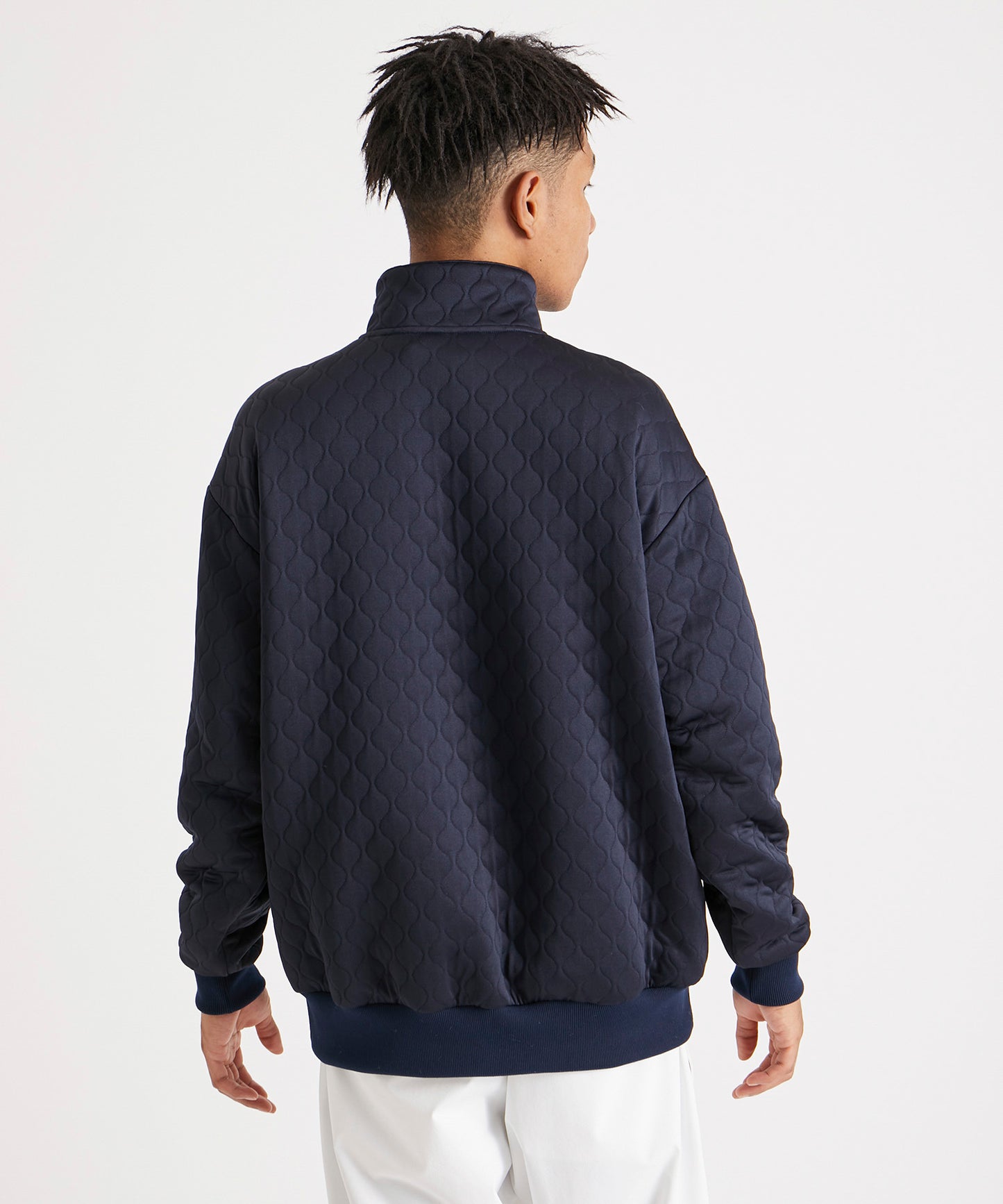 QUILTING JACQUARD HALF ZIP SHIRTS NAVY