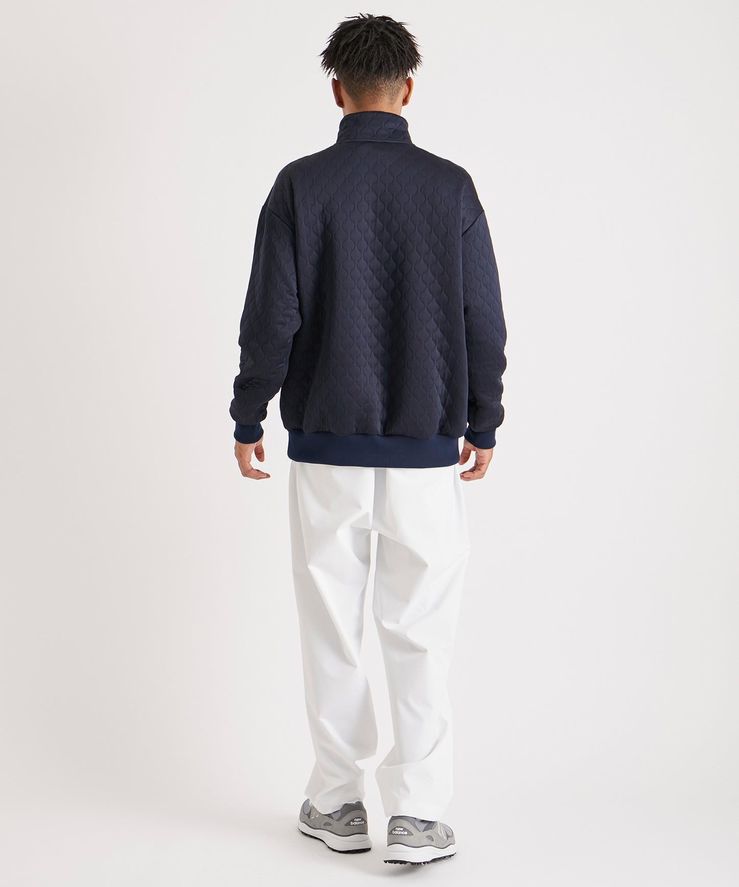 QUILTING JACQUARD HALF ZIP SHIRTS NAVY