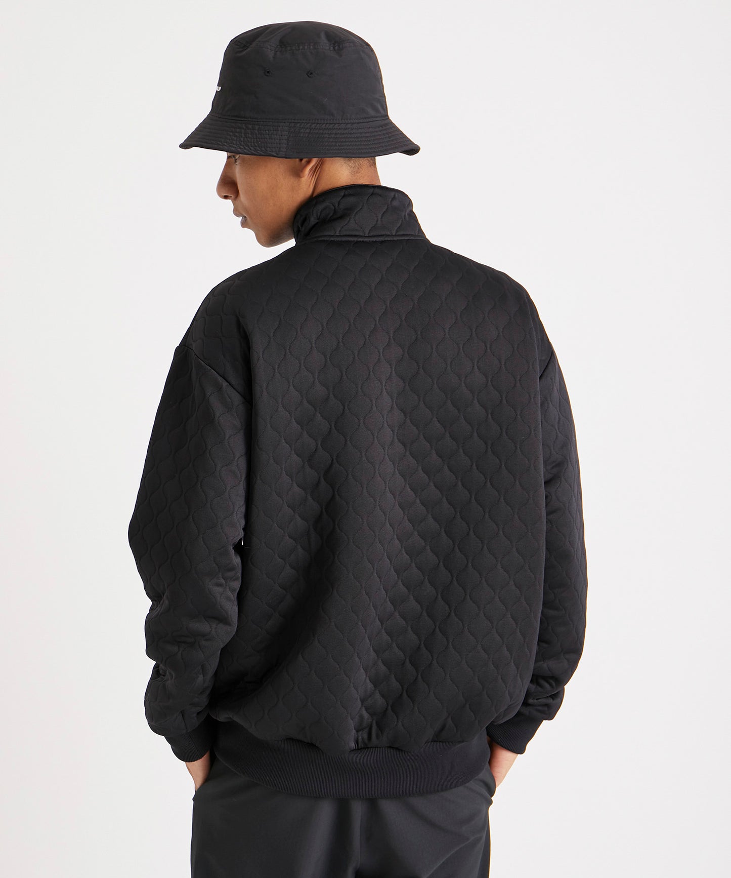 QUILTING JACQUARD HALF ZIP SHIRTS BLACK