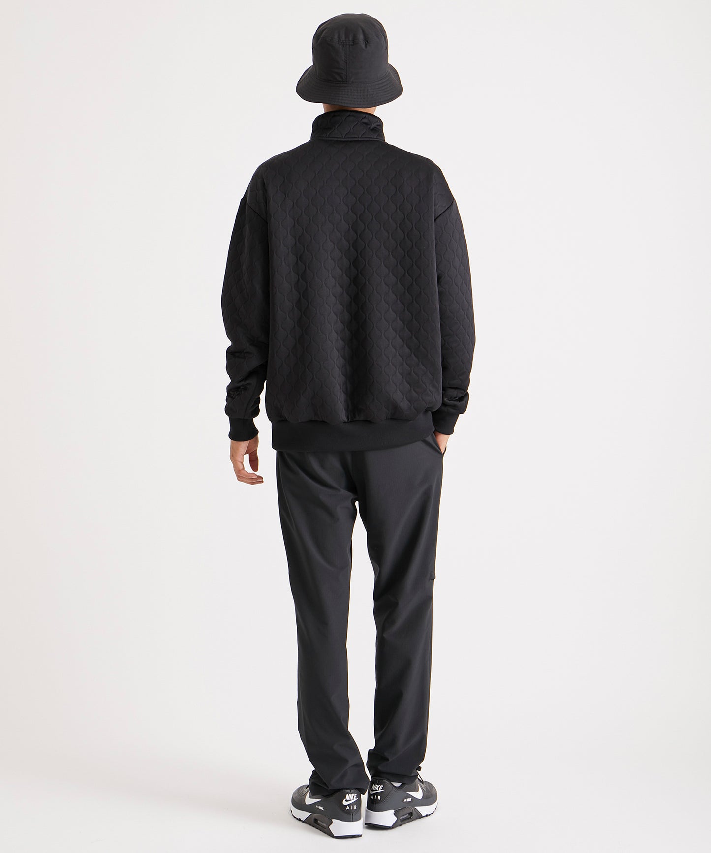 QUILTING JACQUARD HALF ZIP SHIRTS BLACK