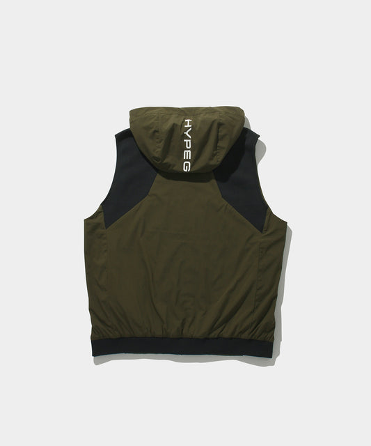 WOVEN HOODIE VEST OLIVE
