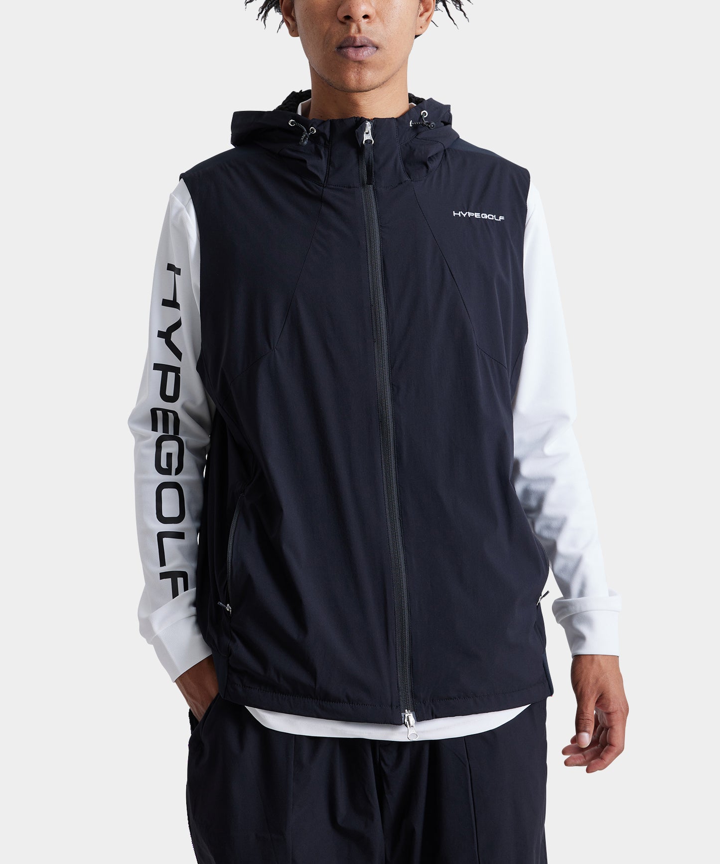 WOVEN HOODIE VEST BLACK