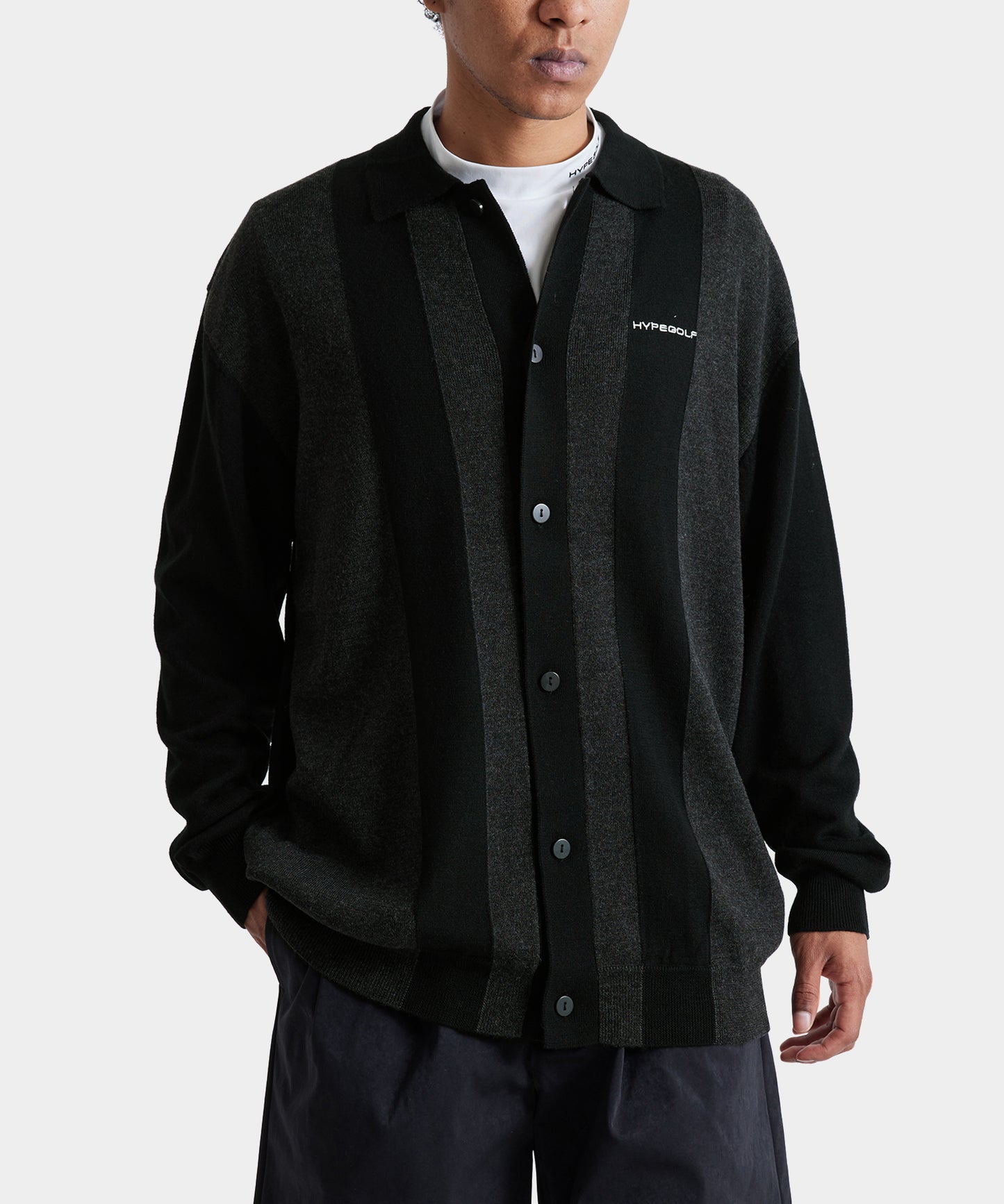 Long sleeve Knit Polo Cardigan BLACK