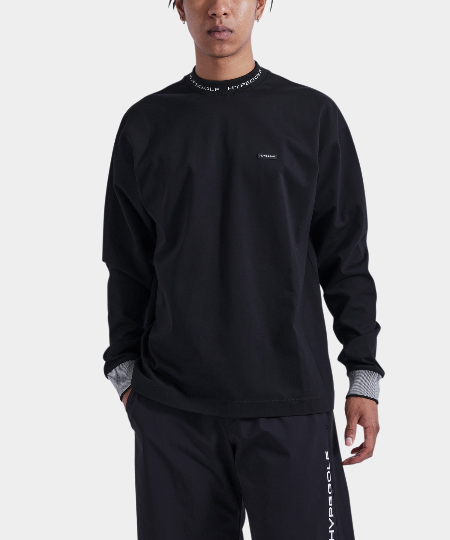 Logo mockneck top long sleeve BLACK