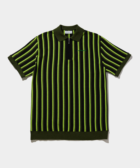 STRIPE HALF ZIP POLO BLACK×GREEN×YELLOW