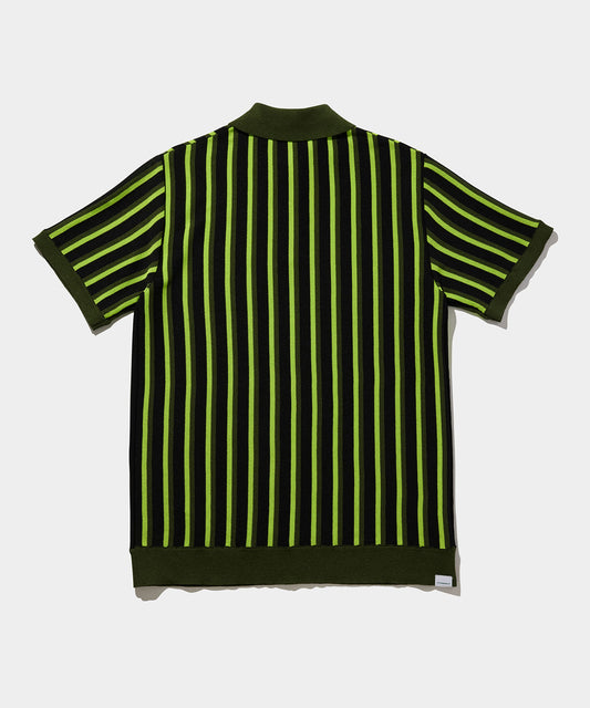 STRIPE HALF ZIP POLO BLACK×GREEN×YELLOW