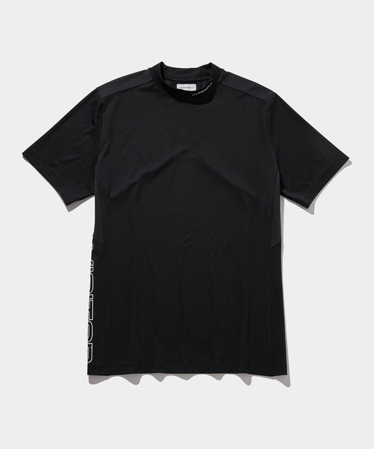 Smooth mock neck top short sleeve BLACK