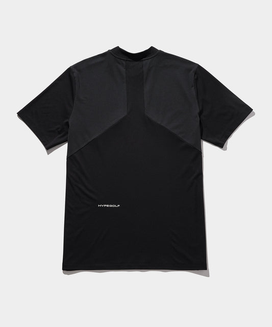 Smooth mock neck top short sleeve BLACK